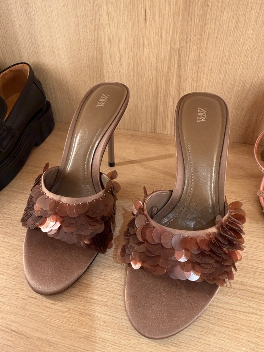 ZARA Copper Sequin Mule Heels